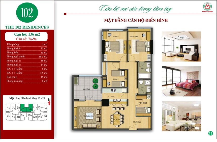 Chung cư 102 Trường Chinh Kinh Đô - diện tích 136m2